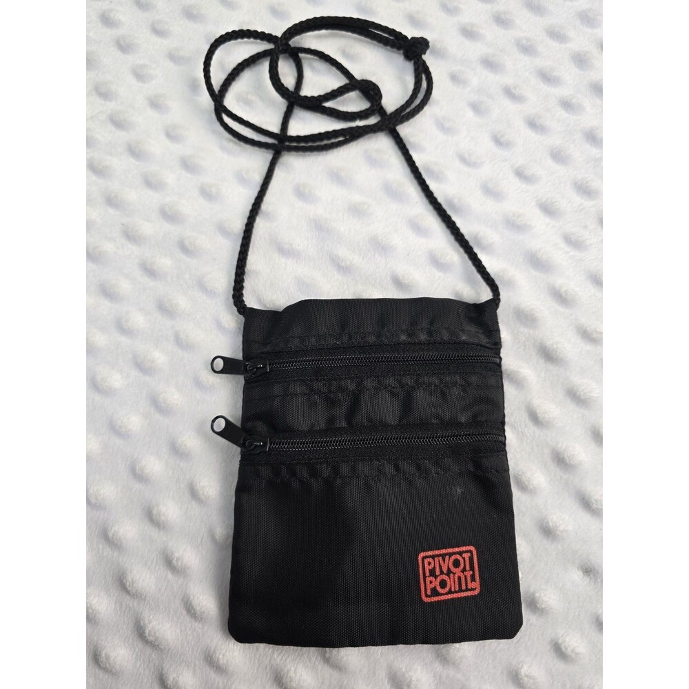 Pivot Point Cosmetology Change Purse Black Crossbody Double Zip Slots Hair Clips